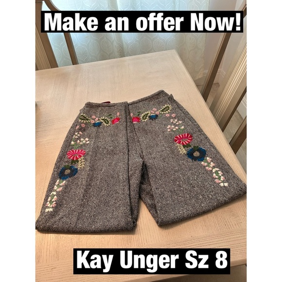 Kay Unger Sz 8‎ Embroidered Beaded Lined Pants. Wool blend. Magnificent! - Picture 1 of 10
